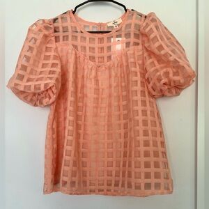 ENTRO NWT PEACH MESH GRID PUFFY SLEEVE BLOUSE SZ MEDIUM